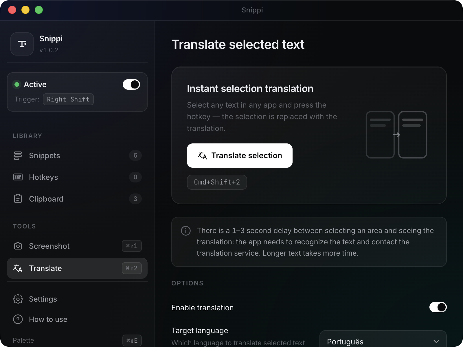Screen translation panel
